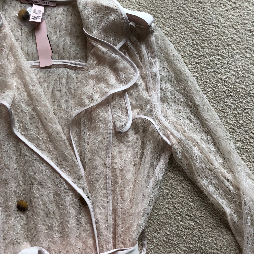 Victoria's Secret VS Ivory Blush Pink Lace Kimono Robe Bridal Sleepwear XS/S - Picture 5 of 12